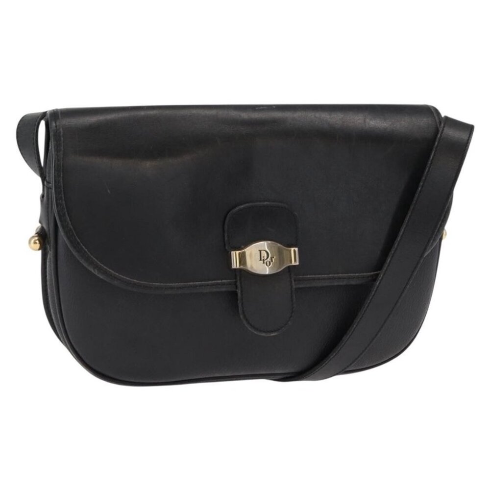 Authentic Christian Dior Honeycomb Canvas Shoulder Bag PVC Black gold